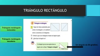 TRIÁNGULO RECTÁNGULO
Un ángulo de 90 grados.
Triángulo rectángulo
isósceles
Triángulo rectángulo
escaleno
 