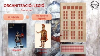 ORGANITZACIÓ: LEGIÓ
10 cohorts
Format per
120 equiotis
legionis
Legatus
Legionis
Alquilifer
 