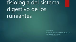 fisiología del sistema
digestivo de los
rumiantes
PRESENTA
VLADIMIR ADELIO JAIMES MUNGUIA
LUIS ÁNGEL SEGOVIA
 