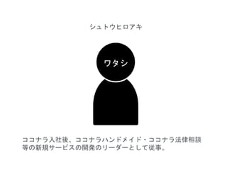 シュトウヒロアキ
ココナラ入社後、ココナラハンドメイド・ココナラ法律相談
等の新規サービスの開発のリーダーとして従事。
ワタシ
 