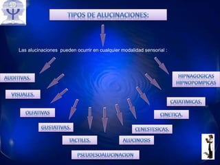 Las alucinaciones pueden ocurrir en cualquier modalidad sensorial :
 