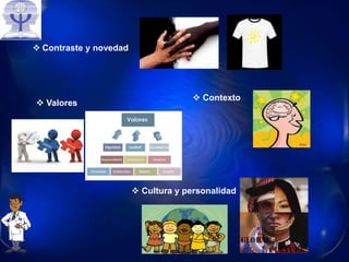  Contraste y novedad
 Contexto
 Valores
 Cultura y personalidad
 