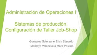 Administración de Operaciones I
Sistemas de producción,
Configuración de Taller Job-Shop
González Solórzano Erick Eduardo
Montoya Valenzuela Mara Paulina
 