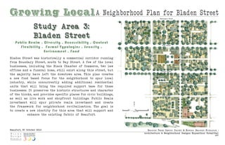 Growing Local A                                              Neighborhood Plan for Bladen Street
                                                                                                                              Washington Street




                  St udy Area 3:
                  Blad en Street
    Public Realm . Diversity . Accessibility . Context
                                                                                                                                 Duke Street
       Flexibility . Formal Typologies . Security .
                    Environment . Food




                                                                                                           Adventure Street




                                                                                                                                                            Bladen Street
Blad en Street was h is torically a commercial corridor running
from Boundary Street, south to Bay Street. A few of the local
b usinesses, including the Black Cha m ber of Commerce, two law
offices and a funeral home, s till exis t alo ng th is s treet, b ut                                                            Prince Street

the majority have le ft the downtown area. Th is plan creates
a new food based focus for the neig hborhood to spu r local
indus try, wh ile co ncu rrently adding additio nal resid ential
units that will bring the required support base for these
b usinesses. It preserves the h is toric s truct u res and character
of the blocks, and provid es specific places for civic b uildings,                                                               King Street

as well as live-work and sho pfro nt b uildings. Public Real m
inves tment will spu r private real m inves tment and create                       N

the fra mework for neig hborhood re vitalizatio n. The goal is
to create a new id entity for th is area that will support and         0’   80’      160’
                                                                                  Scale: 1:160
                                                                                                    320’



            enhance the exis ting fa bric of Beaufort.
                                                                                                                                North Street


                                                                                                                                                Bay
                                                                                                                                                      Str
                                                                                                                                                         eet

Beaufort, SC October 2010                                                                          Beaufo rt thr e e Centu ry ProjeCt & histo riC Beaufo rt fo u ndatio n :
                                                                                                 Arch itect u re & Neig hborhood Design s Expositio n: Submittal
                                                                                                                                                                            p|3
 