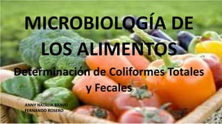 MICROBIOLOGÍA DE
LOS ALIMENTOS
Determinación de Coliformes Totales
y Fecales
ANNY NATALIA BRAVO
FERNANDO ROSERO
 