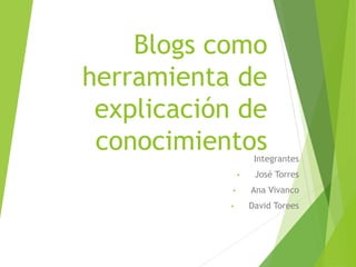 Blogs como
herramienta de
explicación de
conocimientosIntegrantes
• José Torres
• Ana Vivanco
• David Torees
 