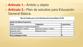  Artículo 1.- Ámbito y objeto
 Artículo 2.- Plan de estudios para Educación
General Básica.
 