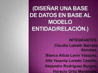 INTEGRANTES:
     Claudia Lizbeth Barraza
                    Sánchez.
Blanca Alicia Lavín Vázquez.
Alfa Yesenia Loredo Castillo.
Alejandro Rodríguez Burgos.
     Horacio Ortiz Monsiváis.
 