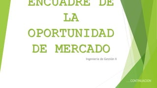 ENCUADRE DE
LA
OPORTUNIDAD
DE MERCADO
Ingeniería de Gestión II
…. CONTINUACION
 