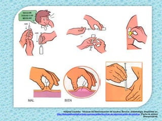 Hospital Cordoba. Técnicas De Administración De insulina. Servicio Diabetología. Disponible en:
http://diabeteshospitalcordoba.com/pacientes/tecnicas-de-administracion-de-insulina/. [Fecha de acceso
29/enero/2016].
 
