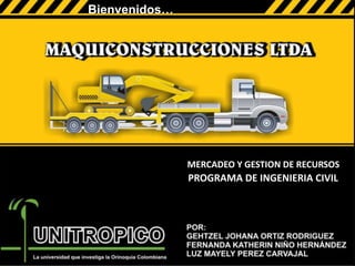Bienvenidos…




               MERCADEO Y GESTION DE RECURSOS
               PROGRAMA DE INGENIERIA CIVIL
 