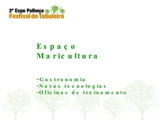 Espaço Maricultura - Gastronomia  -Novas tecnologias -Oficinas de treinamento 