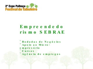 Empreendedorismo SEBRAE Rodadas de Negócios Apoio ao Micro-empresário Cursos Agência de empregos 