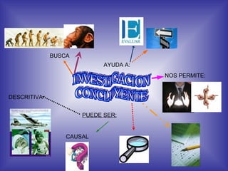 INVESTIGACION CONCLUYENTE NOS PERMITE: AYUDA A: PUEDE SER: CAUSAL DESCRITIVA BUSCA 