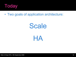 Today Two goals of application architecture: Scale HA 