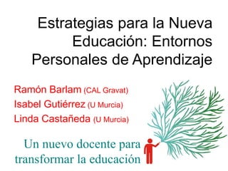 Estrategias para la Nueva
Educación: Entornos
Personales de Aprendizaje
Ramón Barlam (CAL Gravat)
Isabel Gutiérrez (U Murcia)
Linda Castañeda (U Murcia)
Un nuevo docente para
transformar la educación
 