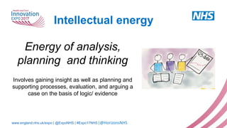 www.england.nhs.uk/expo | @ExpoNHS | #Expo17NHS|@HorizonsNHS
Energy of analysis,
planning and thinking
Involves gaining in...
