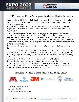 Expo 2023 University of Minnesota Launches Medical Device Innovation Masters Program | KSTP News