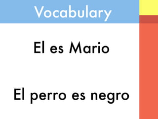 Vocabulary

  El es Mario


El perro es negro
 