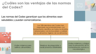 Las normas del Codex garantizan que los alimentos sean
saludables y puedan comercializarse.
 