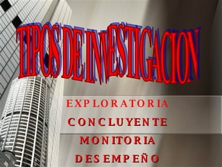 TIPOS DE INVESTIGACION EXPLORATORIA CONCLUYENTE MONITORIA DESEMPEÑO 