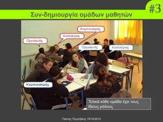 Συν-δημιουργία ομάδων μαθητών
Προτάσεις τρόπων ορισμού ομάδων

Τελικά κάθε ομάδα έχει τους
ίδιους ρόλους
Γιάννης Τζωρτζάκης 15/12/2013

 