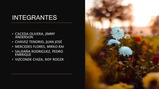 INTEGRANTES
• CACEDA OLIVERA, JIMMY
ANDERSON
• CHÁVEZ TENORIO, JUAN JOSÉ
• MERCEDES FLORES, MIRKO RAI
• SALDAÑA RODRIGUEZ, PEDRO
ENRRIQUE
• VIZCONDE CHIZA, ROY ROGER
 
