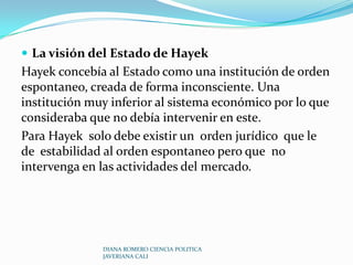 La economía de bienestar y el papel del Estado ¿Qué es la economía de bienestar?Es la que se encarga de recomendar políticas publicas ayudando a definir las condiciones para que se pase a un estado superior.Para definir la eficiencia económica lo hace por medio de dos teoremas, los cuales rechazan la intervención del Estado en la economía.DIANA ROMERO CIENCIA POLITICA JAVERIANA CALI