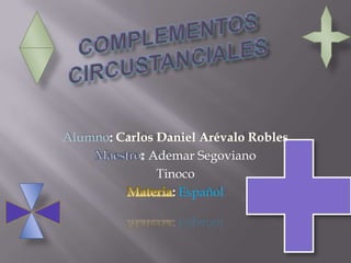 COMPLEMENTOS CIRCUSTANCIALES Alumno:Carlos Daniel Arévalo Robles Maestro: Ademar Segoviano Tinoco Materia:Español 