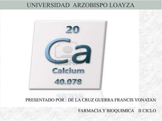 UNIVERSIDAD ARZOBISPO LOAYZA
PRESENTADO POR : DE LA CRUZ GUERRA FRANCIS YONATAN
FARMACIAY BIOQUIMICA II CICLO
 
