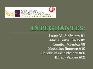 •Laura M. Alcántara #1
•María Isabel Bello #2
•Jennifer Méndez #8
•Madeline Jiménez #10
•Harolin Massiel Tejeda#30
•Hillary Vargas #32
 