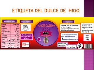 Fabricación
28/ 05/2013 Vencimiento
12/ 06/2013
Dulces caseros la
morenita nos
puedes encontrar
en Urb.del
ministerio publico
MzA lote 39
 