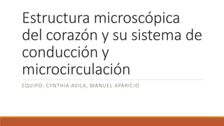 Estructura microscópica
del corazón y su sistema de
conducción y
microcirculación
EQUIPO: CYNTHIA AVILA, MANUEL APARICIO
 
