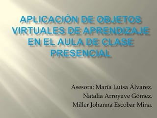 Asesora: María Luisa Álvarez.
    Natalia Arroyave Gómez.
Miller Johanna Escobar Mina.
 