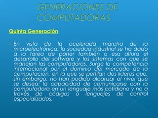 Quinta Generación


En vista de la acelerada marcha de la
microelectrónica, la sociedad industrial se ha dado
a la tarea de poner también a esa altura el
desarrollo del software y los sistemas con que se
manejan las computadoras. Surge la competencia
internacional por el dominio del mercado de la
computación, en la que se perfilan dos líderes que,
sin embargo, no han podido alcanzar el nivel que
se desea: la capacidad de comunicarse con la
computadora en un lenguaje más cotidiano y no a
través de códigos o lenguajes de control
especializados.

 
