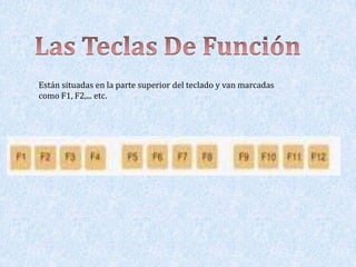 Están situadas en la parte superior del teclado y van marcadas
como F1, F2,... etc.
 