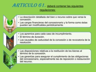 ARTICULO 60.ARTICULO 60: La duración  de una concesiónserá fijada teniendo en cuenta la naturaleza y duración de la actividad económica para cuyo ejercicio se otorga, y la necesidad de que el concesionario disponga del recurso por un tiempo suficiente para que la respectiva explotación resulte económicamente rentable y socialmente benéfica.