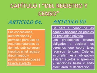 TÍTULO VIdel REGISTRO, CENSO Y REPRESENTACION DEL OBJETO MATERIAL DEL DERECHO SOBRE RECURSOS NATURALES RENOVABLES