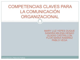 COMPETENCIAS CLAVES PARA LA COMUNICACIÓN ORGANIZACIONAL MARY LUZ YEPES DUQUE SANDRA MILENA HENAO GLADIS CASTRILLON FLOR MARIA RAMIREZ PABLO VEGA 