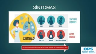 SÍNTOMAS
Los síntomas podrían aparecer de 1 a 12 días después de la exposición al virus
 