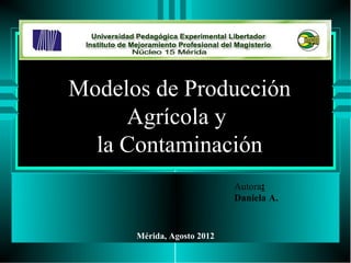 Modelos de Producción
     Agrícola y
  la Contaminación
                            Autora:
                            Daniela A.


      Mérida, Agosto 2012
 