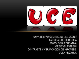 UNIVERSIDAD CENTRAL DEL ECUADOR
                FACULTAD DE FILOSOFIA
                PSICOLOGIA EDUCATIVA
                    JORGE VELASTEGUI
CONTRASTE Y VERIFICACION DE HIPOTESIS
                       COLA NEGATIVA
 