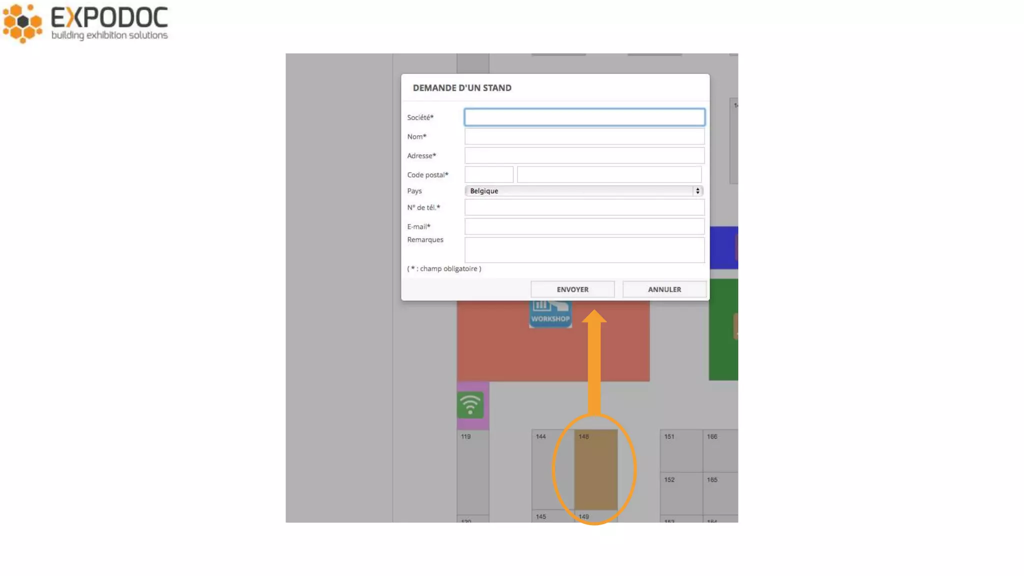 Online floor plan for stand reservation
 