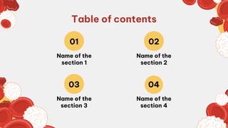 Table of contents
01
04
02
03
Name of the
section 1
Name of the
section 2
Name of the
section 3
Name of the
section 4
 