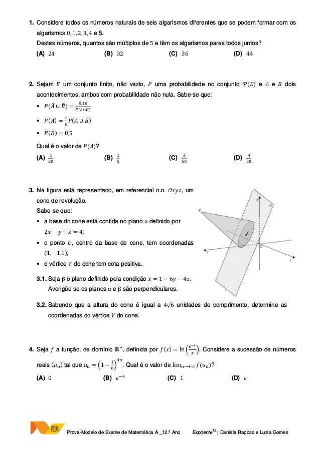 Expoente 12 Prova Modelo De Exame Enunciado