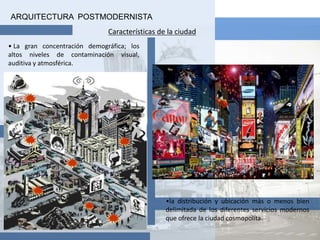 ARTE POSTMODERNOEl arte postmoderno defiende la cultura popular, la hibridación. se caracteriza por el eclecticismo, la mixtificación, el Nomadismo la Deconstrucción, etc.Probablemente el primer desarrollo artístico deliberadamente postmoderno tuvo lugar en la arquitectura. El uso deliberado e insistente de la intertextualidad , expresada frecuentemente mediante el collage o pastiche.