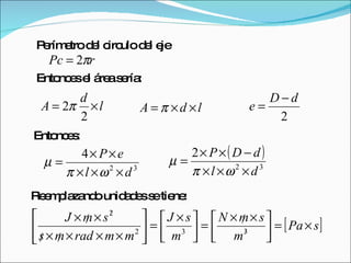 Entonces:  Perímetro del circulo del eje  Entonces el área sería:  Reemplazando unidades se tiene:  