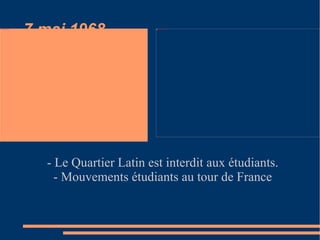 7 mai 1968 -  Le Quartier Latin est interdit aux étudiants. -   Mouvements étudiants  au tour de France 