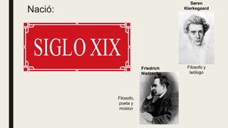 Nació:
Søren
Kierkegaard
Friedrich
Nietzsche
Filosofo y
teólogo
Filosofo,
poeta y
músico
 