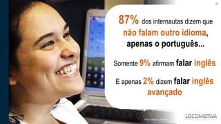 TÍTULO DO TEXTO CORRIDO
62
87% dos internautas dizem que
não falam outro idioma,
apenas o português...
Somente 9% afirmam ...